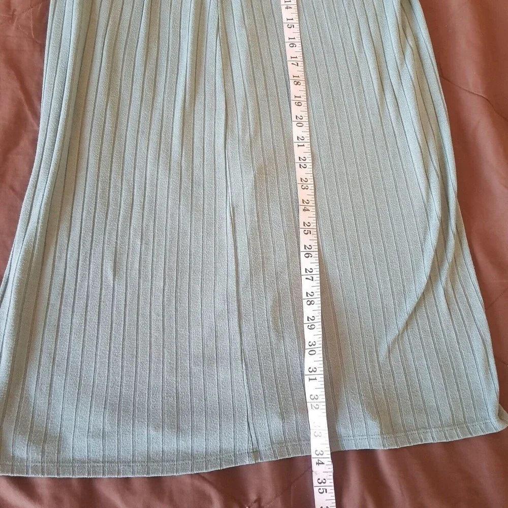 Y2K 90s Skirt Womens Long  Slit Ribbed Midi Sz Medium Baddie Knit Pencil Green